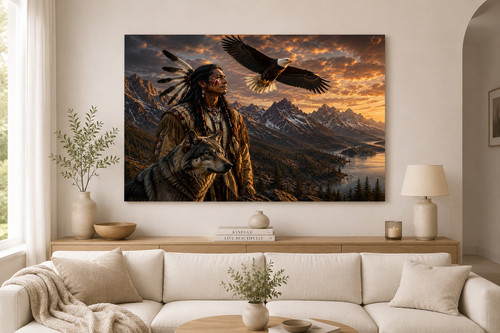 Indianer mit adler - indianer, wolf
